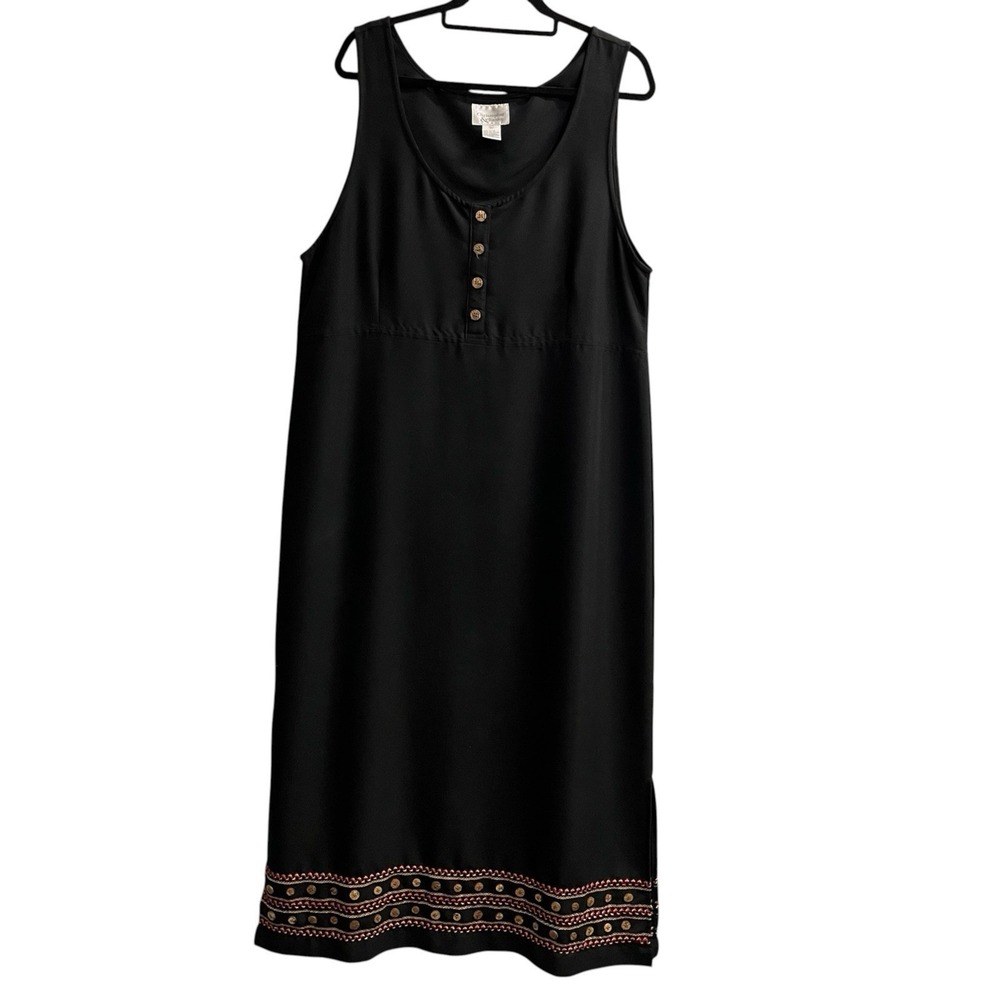 Coldwater Creek Jumper Overall Dress Black Embroidered Button Detail Maxi XL